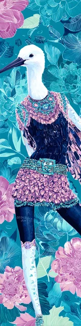 Free bird bookmark featuring a heron posing with a stylized skirt